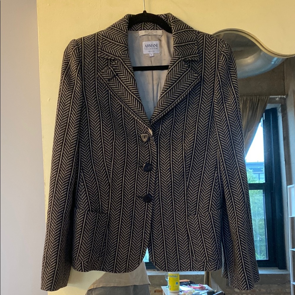 Giorgio Armani Black and White Pinstripe Blazer